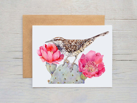 Cactus Wren and Prickly Pear Notecard