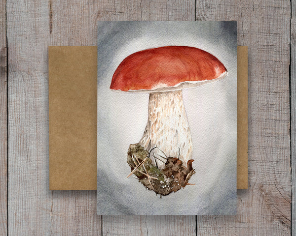 Porcini Mushroom illustration on Cardstock/ 5x7 Greeting card
