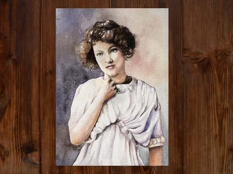 Vintage Watercolor Portrait of a Woman