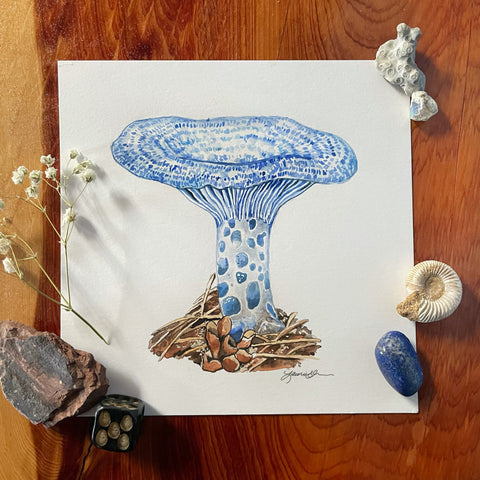 Indigo Milk Cap Watercolor Illustration