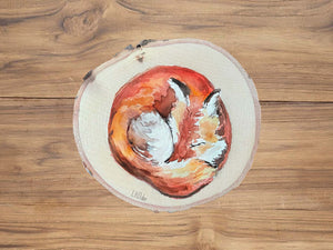 Sleeping Red Fox Wood Slice Sticker