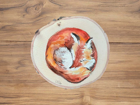 Sleeping Red Fox Wood Slice Sticker